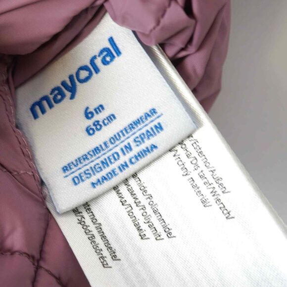 Mayoral Warm Insulated Hooded Puffer Jacket Purple Metallic‎ Silver Baby Sz 6m - Picture 5 of 7